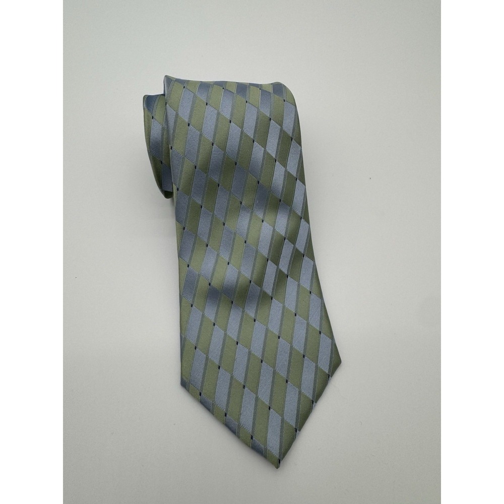 Perry Ellis Portfolio Tie Blue Green Argyle‎ Geometric Silk Blend Classic Men's
